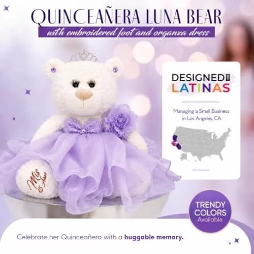 Kinnex Collections by Amanda 20" Quince Anos Quinceanera Teddy Bear with Dress | Elegant Quince Centerpiece for Celebrations thumbnail 4