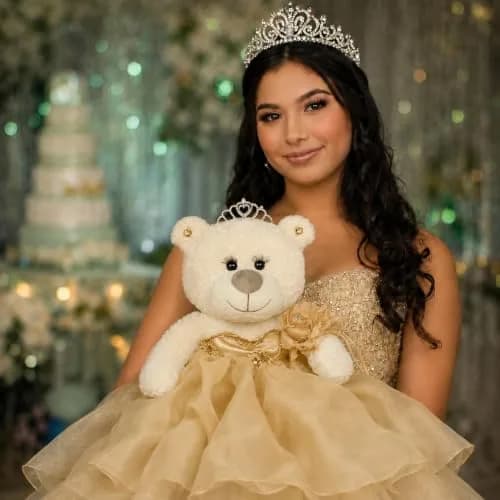 Kinnex Collections by Amanda 20" Quince Anos Quinceanera Teddy Bear with Dress | Elegant Quince Centerpiece for Celebrations thumbnail 2