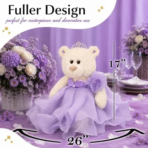 Kinnex Collections by Amanda 20" Quince Anos Quinceanera Teddy Bear with Dress | Elegant Quince Centerpiece for Celebrations thumbnail 3