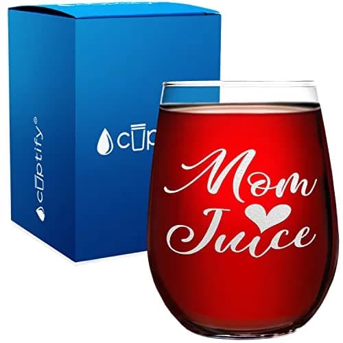 Cuptify Mom Juice 17 oz (493 ml) Stemless Wine Glass | Funny Unique Gift Idea for Women thumbnail 1