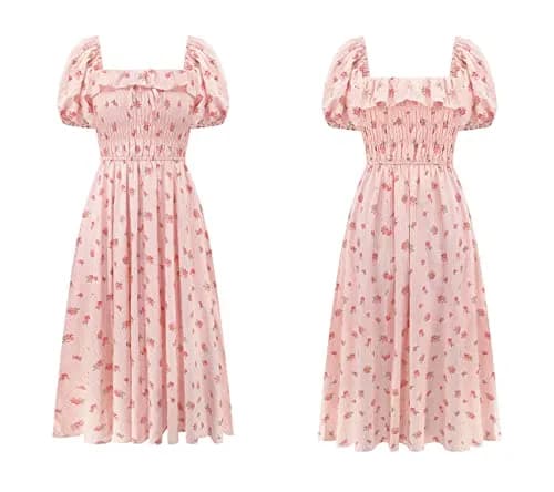 R.Vivimos Womens Summer Floral Print Puff Sleeves Midi Dress (Medium, Pink) | Vintage Ruffles, Cotton, Summer thumbnail 8