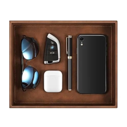 SITHON Valet Tray Desk Organizer PU Leather Catchall Brown | Keeps Essentials Tidy thumbnail 1