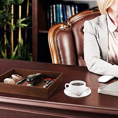 SITHON Valet Tray Desk Organizer PU Leather Catchall Brown | Keeps Essentials Tidy thumbnail 5