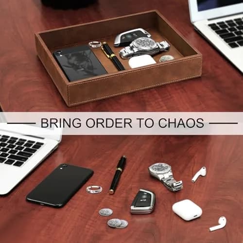SITHON Valet Tray Desk Organizer PU Leather Catchall Brown | Keeps Essentials Tidy thumbnail 8