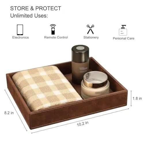 SITHON Valet Tray Desk Organizer PU Leather Catchall Brown | Keeps Essentials Tidy thumbnail 3