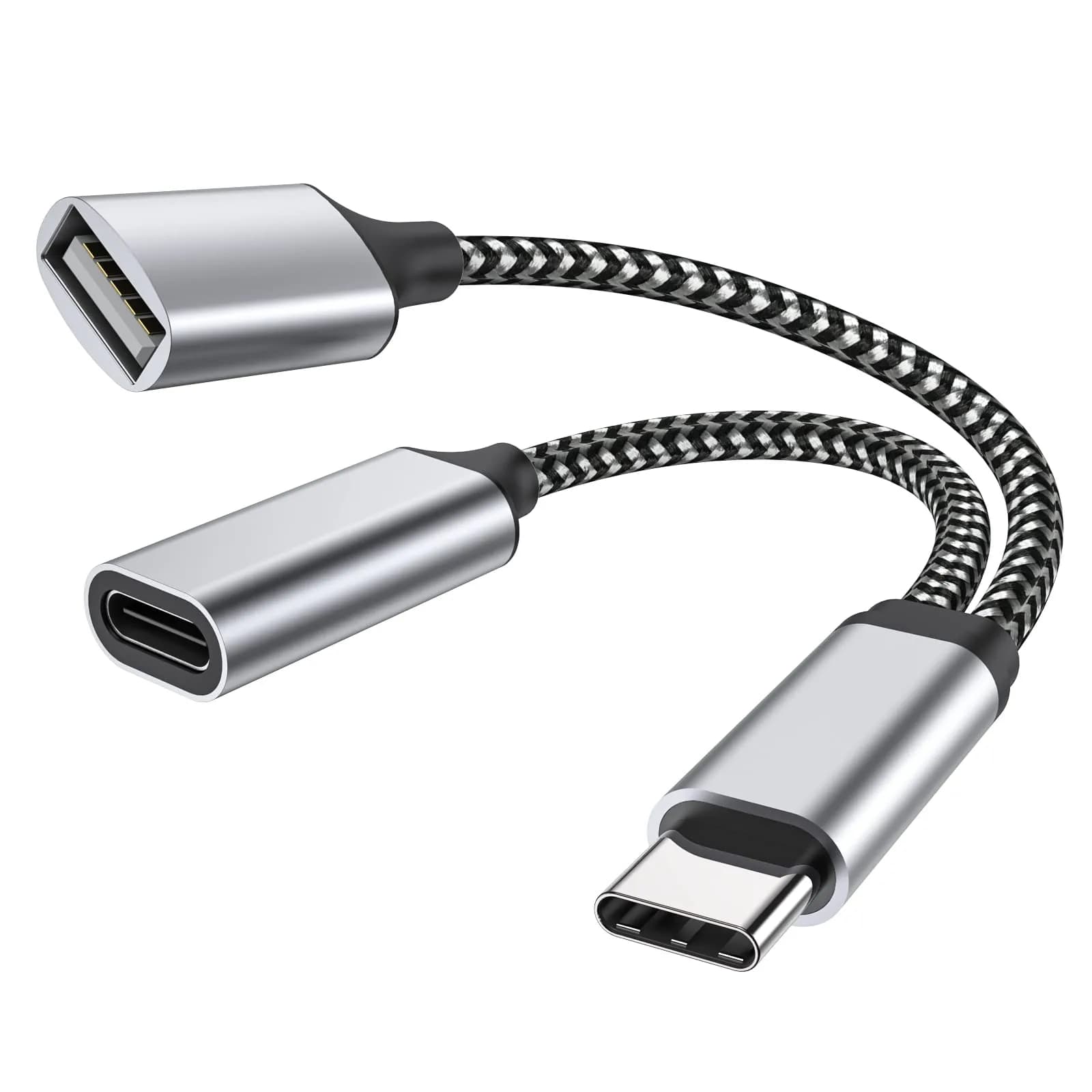 MOGOOD USB C OTG Splitter Cable with 18W Power Delivery | 2-in-1 Adapter for Android & More — Silver / 18W