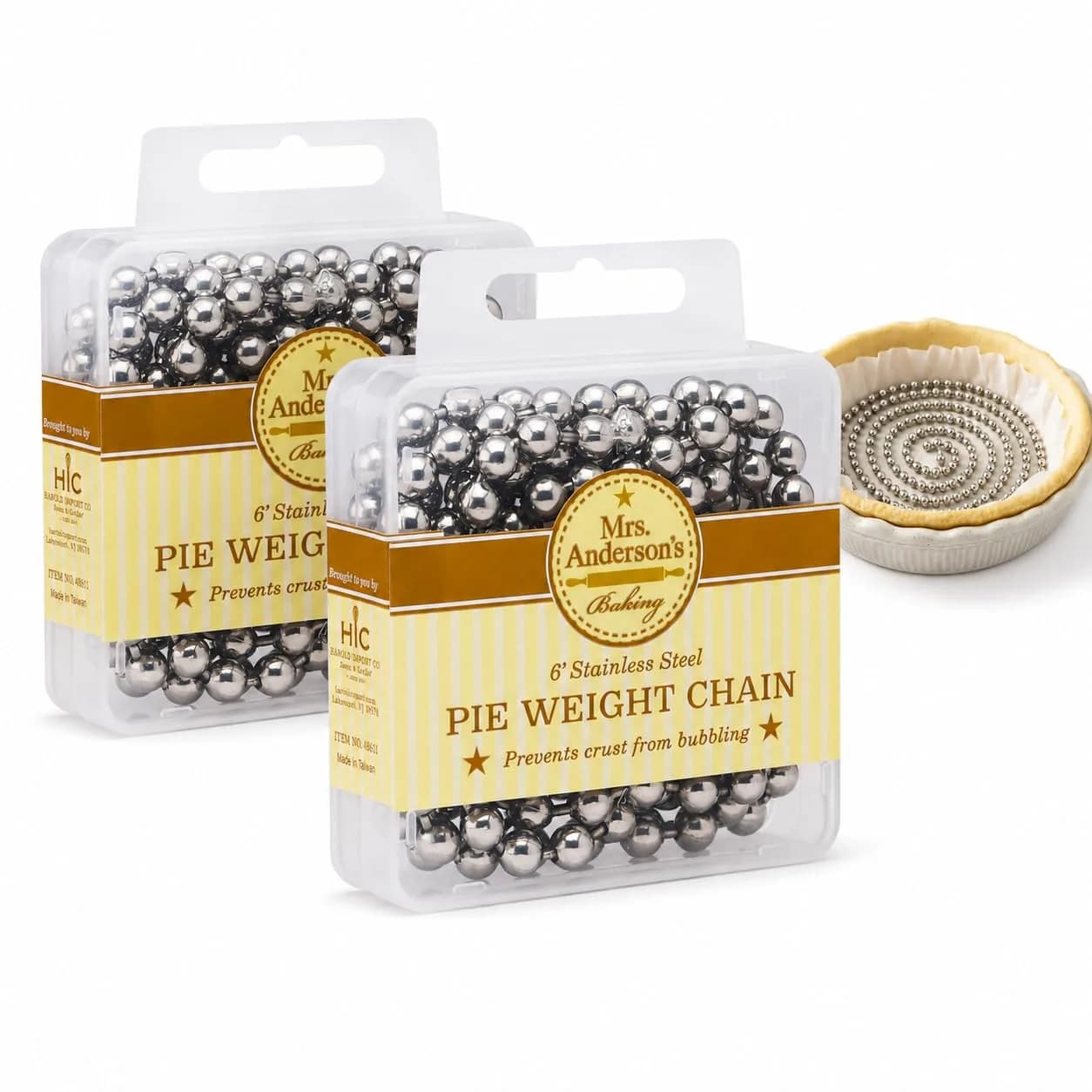 Mrs. Anderson's Baking Ceramic Pie Crust Weights - Stainless Steel Chain Set - main product image
