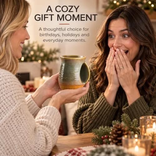 GUTE Hand Warmer Mug 404ml (14 fl oz) Dessert Green | Ceramic Pottery with Contoured Pocket for Warm Hands thumbnail 7