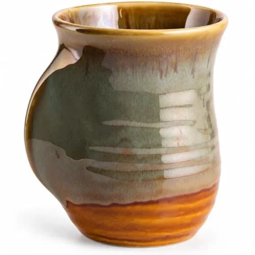 GUTE Hand Warmer Mug 404ml (14 fl oz) Dessert Green | Ceramic Pottery with Contoured Pocket for Warm Hands - main product image