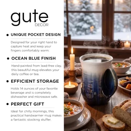 GUTE Hand Warmer Mug 14oz (414ml) | Cozy Ceramic Coffee Cup with Warm Pocket thumbnail 4