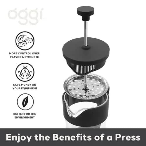 Oggi Borosilicate Glass French Press Coffee Maker 20oz | 5 Cup Capacity, Durable & Heat-Resistant thumbnail 5