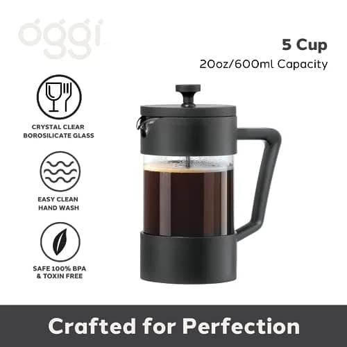 Oggi Borosilicate Glass French Press Coffee Maker 20oz | 5 Cup Capacity, Durable & Heat-Resistant thumbnail 2