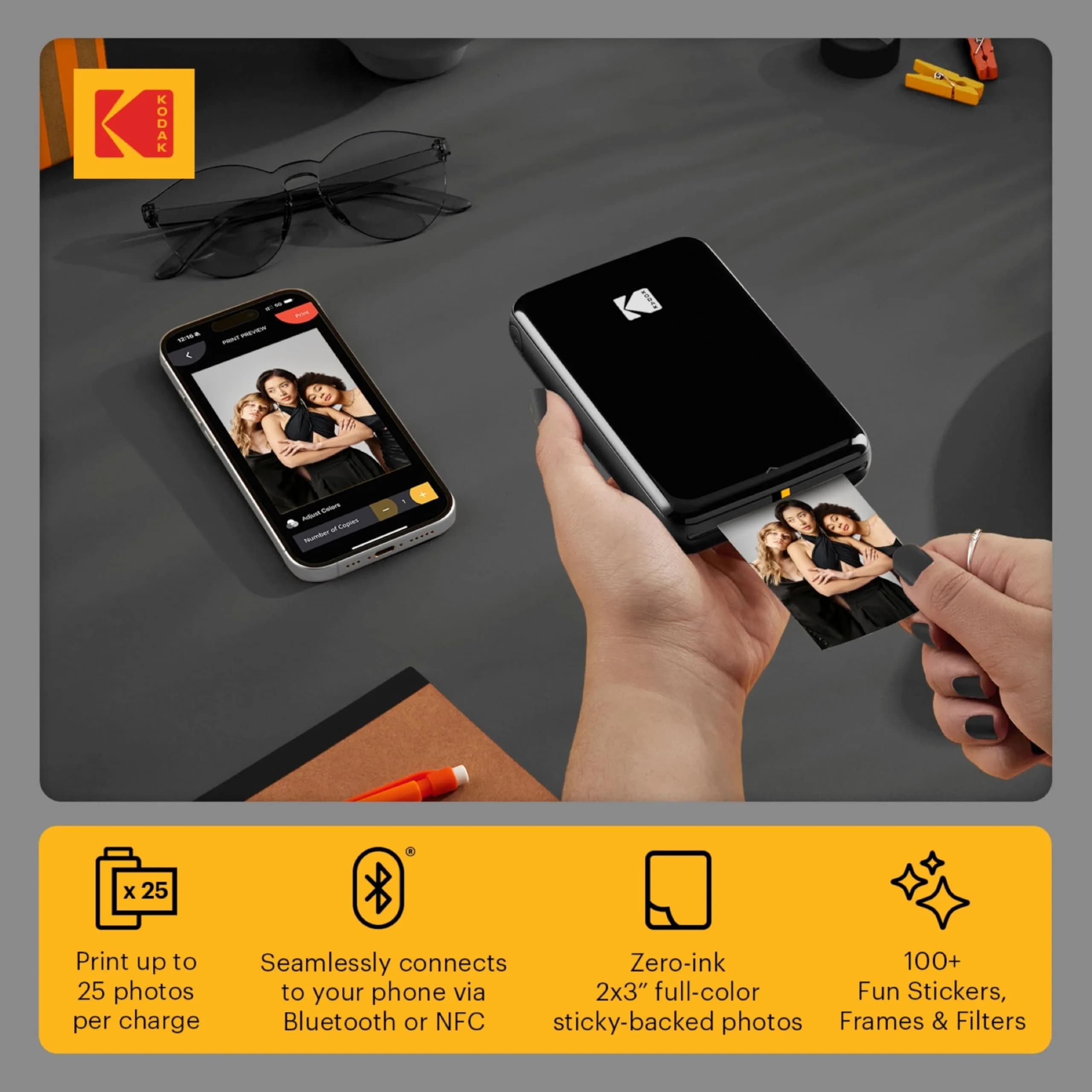 KODAK Step Instant Photo Printer Black | 2x3 inch (5.1x7.5 cm) Sticky-Back Photos - view 2