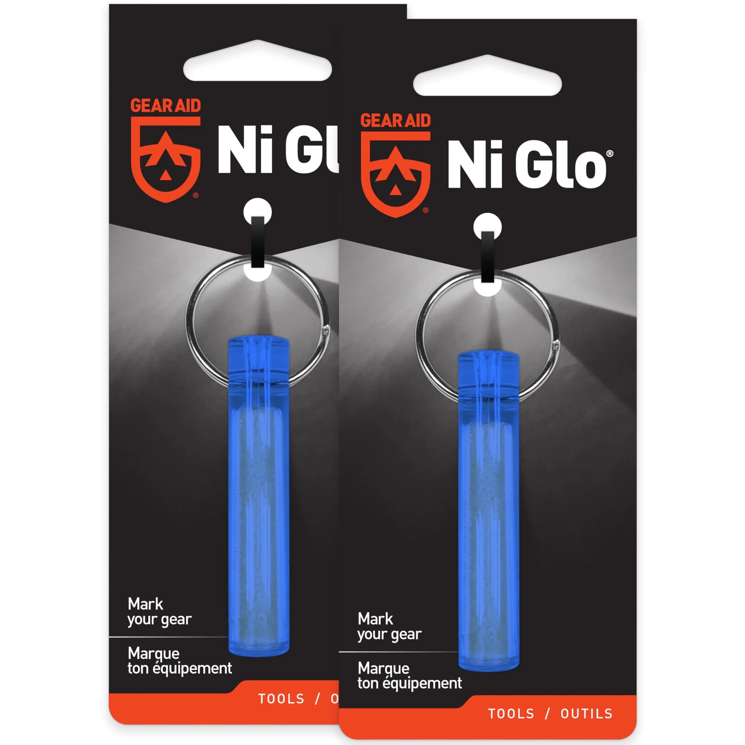 GEAR AID Ni Glo UV Rechargeable Glowing Keychain 2cm (0.79in) | Glows Bright Green for Hours — Blue