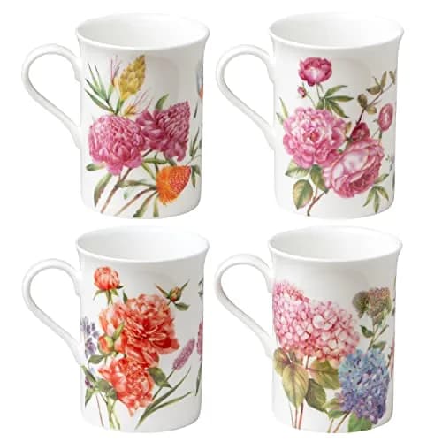 Grace Teaware Bone China Coffee Tea Mugs 9-Ounce | Assorted Set of 4 with Floral Design thumbnail 2