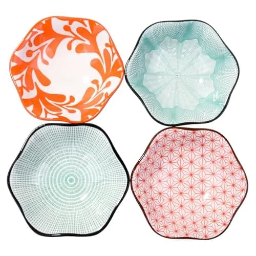 Whitenesser Ceramic Dipping Bowl Set of 4 | Assorted Geometric Floral Sauce Dishes, 4.13" thumbnail 1