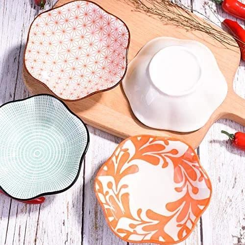 Whitenesser Ceramic Dipping Bowl Set of 4 | Assorted Geometric Floral Sauce Dishes, 4.13" thumbnail 8