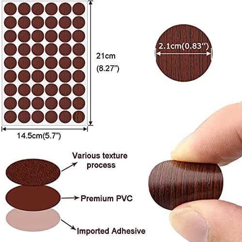 VIWIEU PVC Cover Caps Adhesive Screw Hole Stickers 378 PCS | Classic Wood Grain Finish thumbnail 2