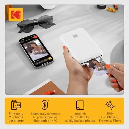 KODAK Step Instant Photo Printer, White | Bluetooth Wireless Mini Color Mobile Printer for iOS & Android, Zink 2x3” Sticky-Back Photos thumbnail 2