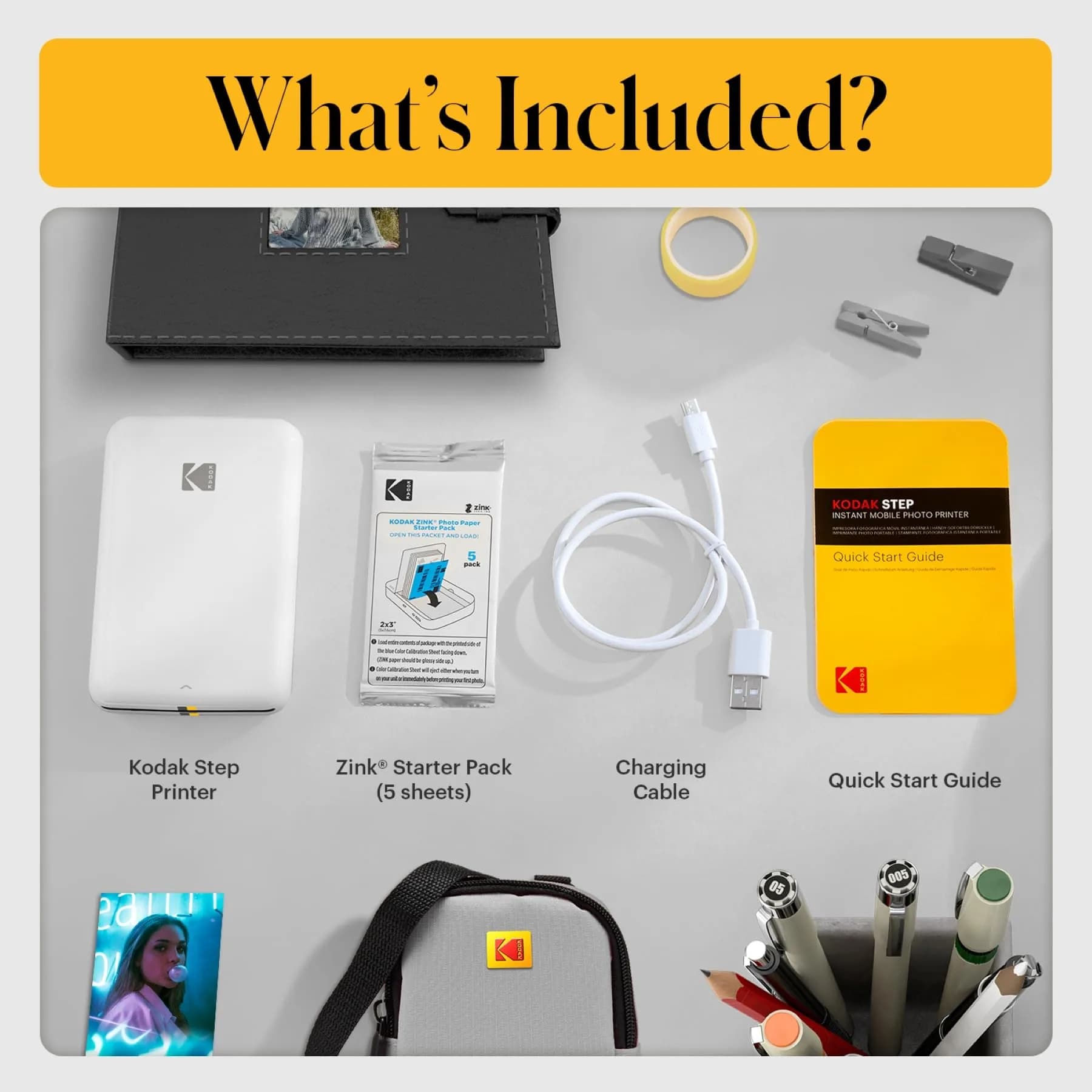 KODAK Step Instant Photo Printer, White | Bluetooth Wireless Mini Color Mobile Printer for iOS & Android, Zink 2x3” Sticky-Back Photos - view 3