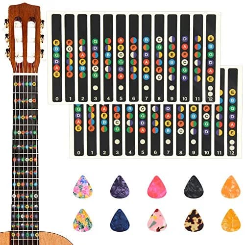 AUGSUN Guitar Fretboard Stickers with 10 Picks | Beginner Learning Tool (2-Pack) thumbnail 1