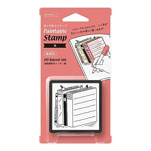 MIDORI Book Pattern Stamp | Penetrating Stamp with Oil-Based Black Ink, 61x61x19mm — Real Print
