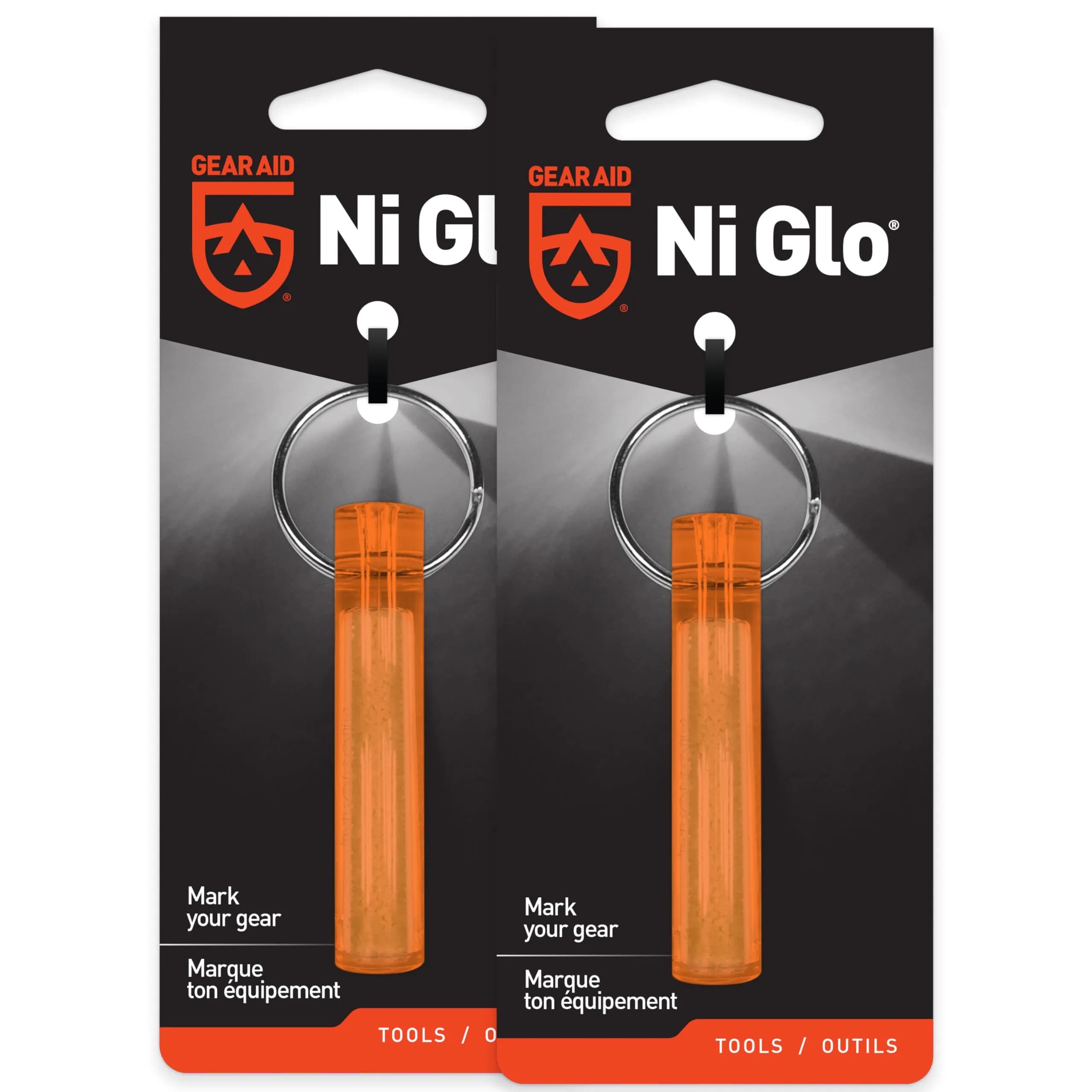 GEAR AID Ni Glo UV Rechargeable Glowing Keychain 2 Pack Orange | Glows for Hours, Recharges Fast