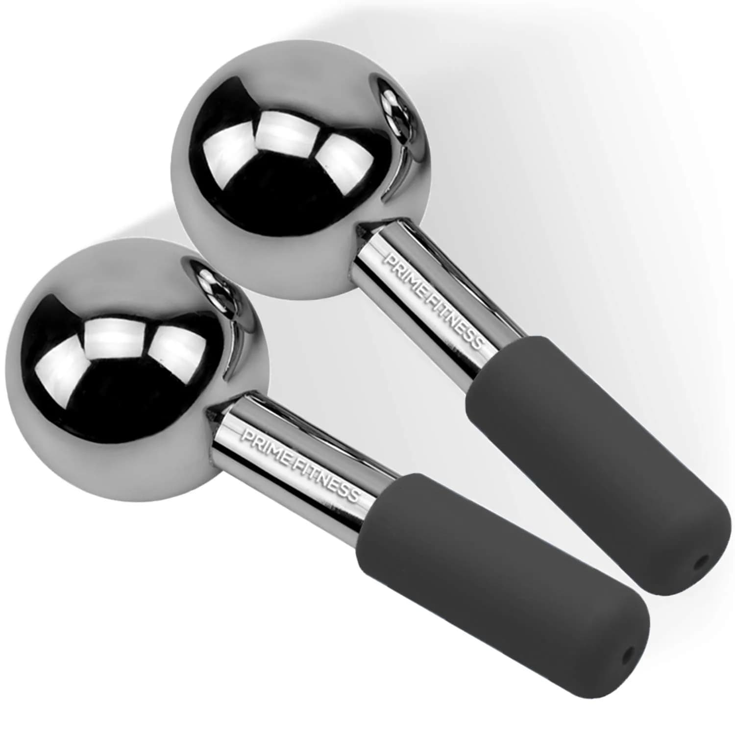 PRIME Fitness Ice Globes for Facials | Unbreakable Steel Cooling Roller | Cryo Sticks for Face Massager 2 Count (Black)