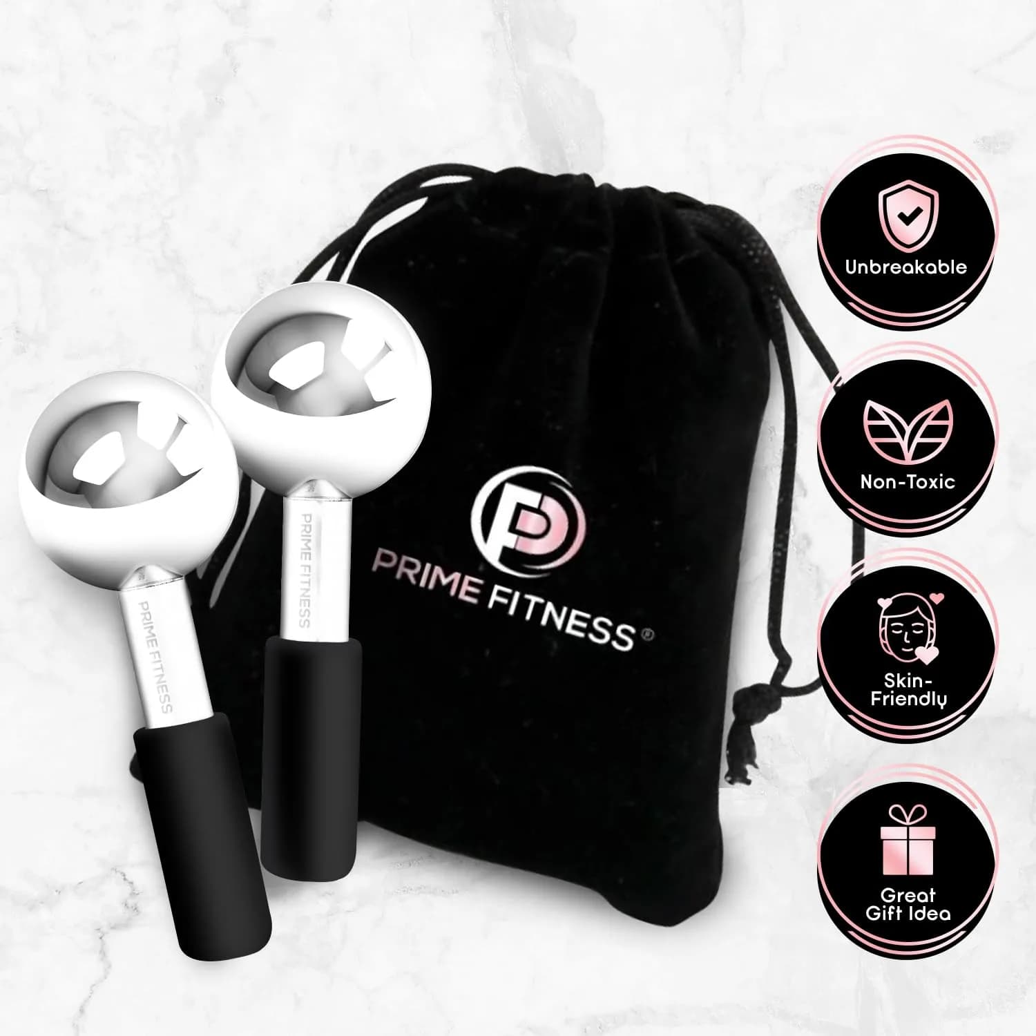 PRIME Fitness Ice Globes for Facials | Unbreakable Steel Cooling Roller | Cryo Sticks for Face Massager 2 Count (Black) - view 5