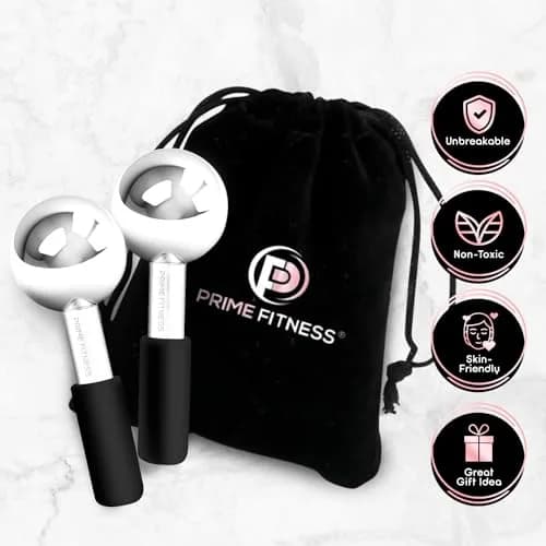 PRIME Fitness Ice Globes for Facials | Unbreakable Steel Cooling Roller | Cryo Sticks for Face Massager 2 Count (Black) thumbnail 5