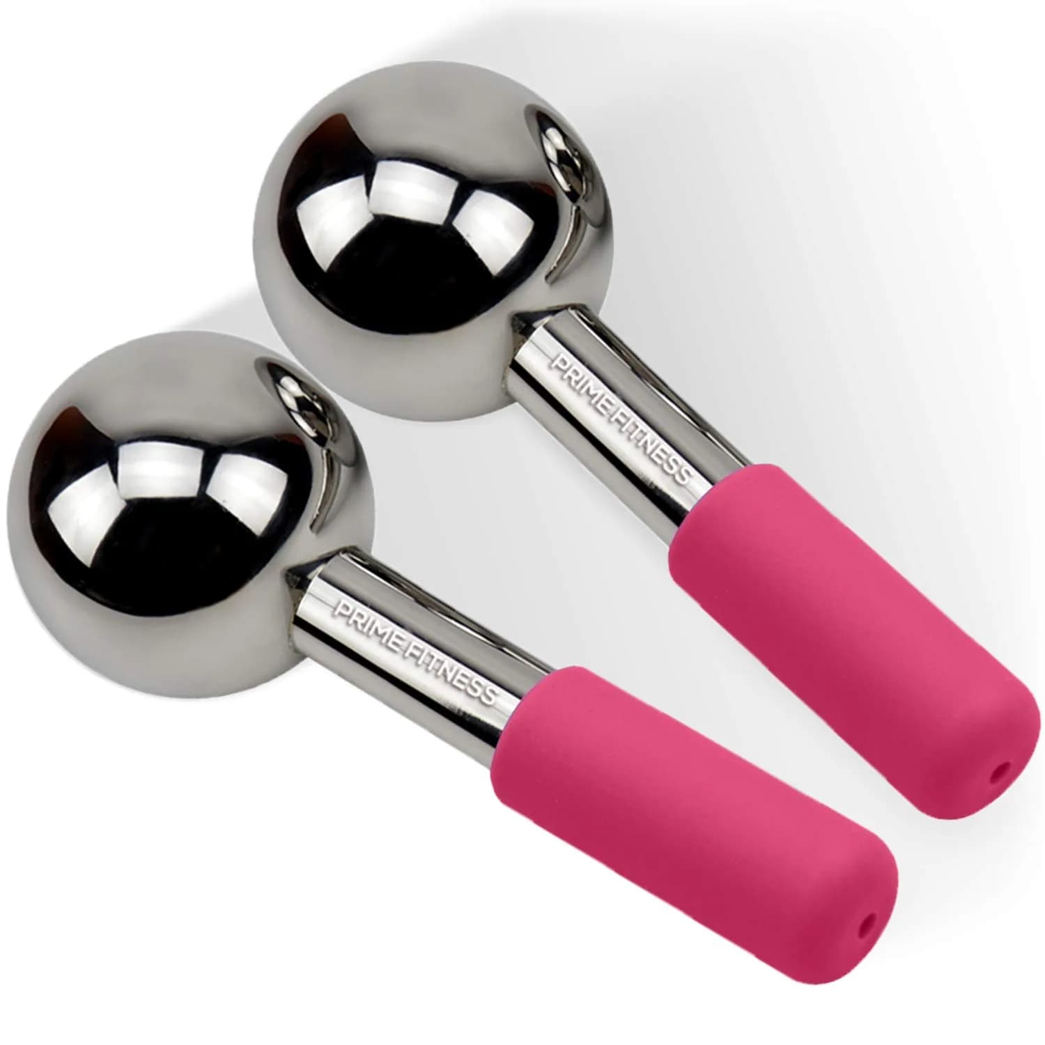 PRIME Fitness Ice Globes for Facials | Stainless Steel Cooling Roller with Handles | 2 Count (Pink) - main product image