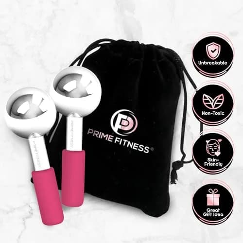 PRIME Fitness Ice Globes for Facials | Stainless Steel Cooling Roller with Handles | 2 Count (Pink) thumbnail 4