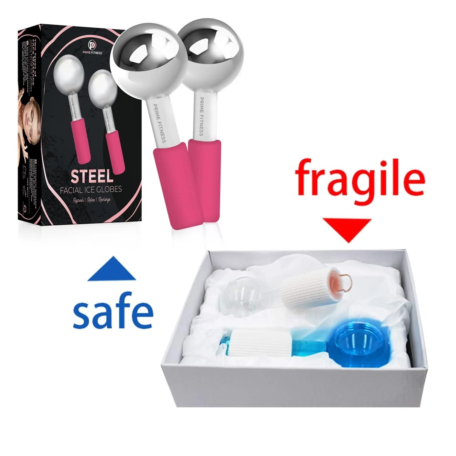 PRIME Fitness Ice Globes for Facials | Stainless Steel Cooling Roller with Handles | 2 Count (Pink) - view 5