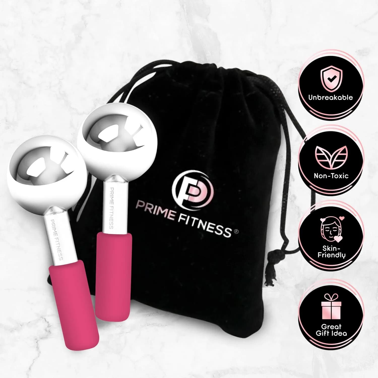 PRIME Fitness Ice Globes for Facials | Stainless Steel Cooling Roller with Handles | 2 Count (Pink) - view 4