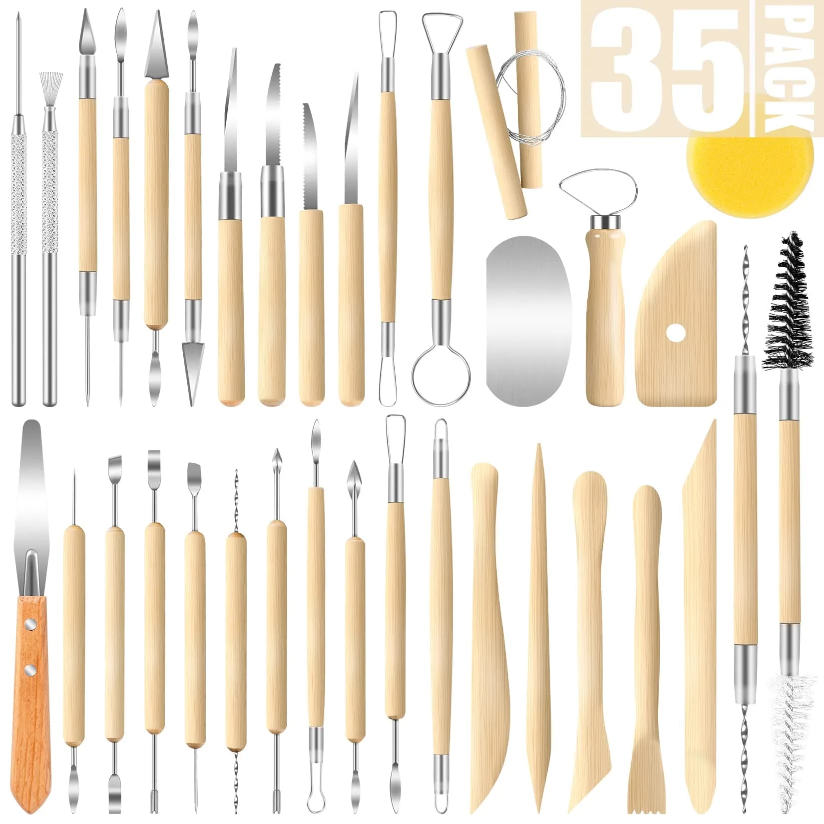 Jetmore Clay Sculpting Tool Kit 35 Pack | Steel Craft Supplies for DIY Ceramics & Pottery — 35-Pack