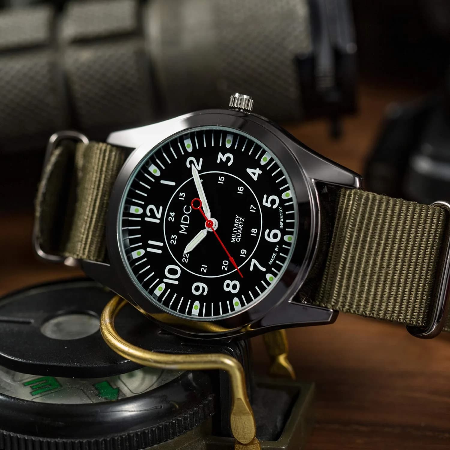 Infantry MDC Military Field Watch 40mm (1.57 inches) | Japanese Quartz, Black Dial, Green Nylon Strap - view 5