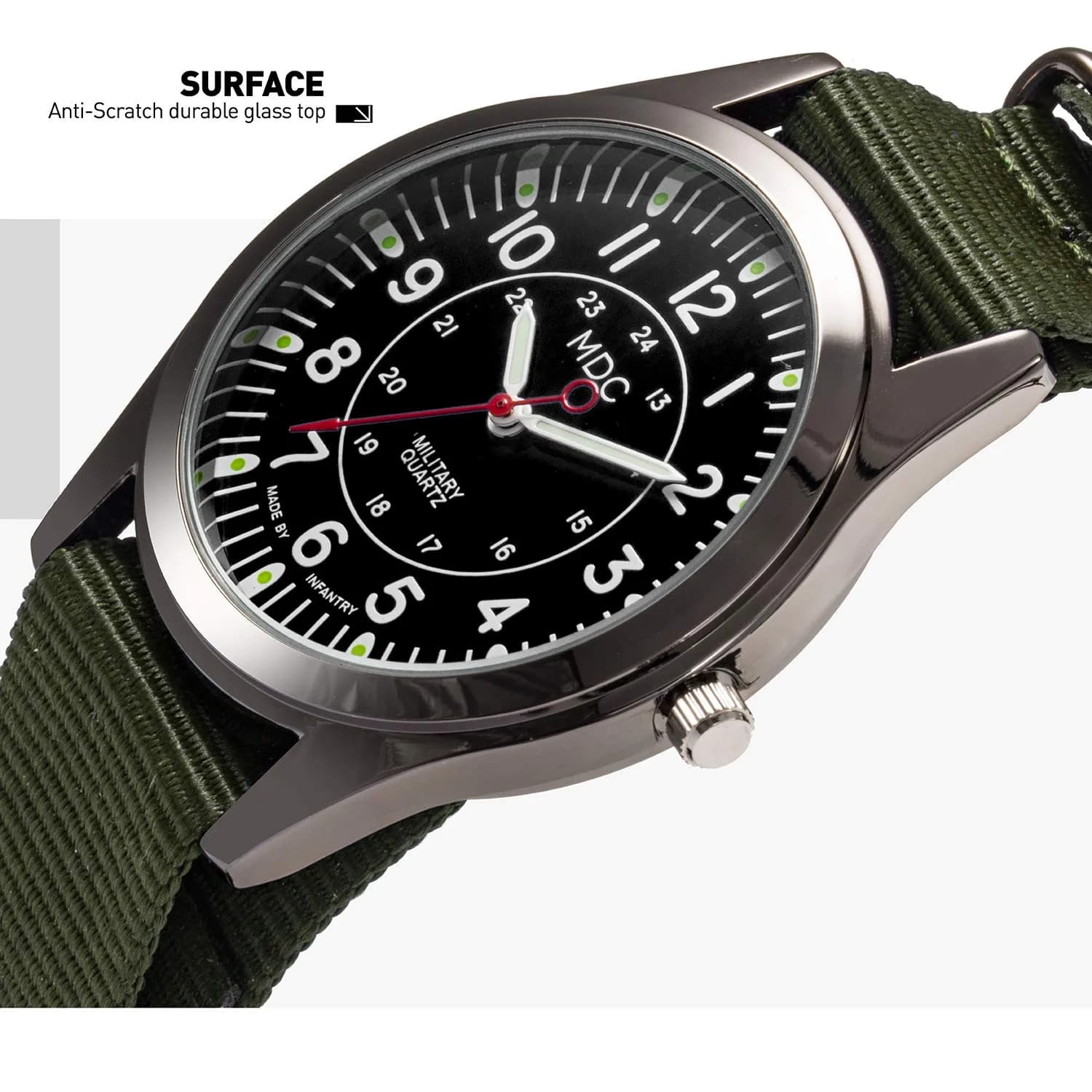 Infantry MDC Military Field Watch 40mm (1.57 inches) | Japanese Quartz, Black Dial, Green Nylon Strap - view 8