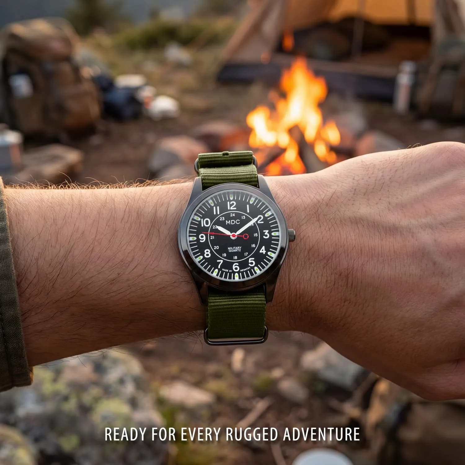 Infantry MDC Military Field Watch 40mm (1.57 inches) | Japanese Quartz, Black Dial, Green Nylon Strap - view 2