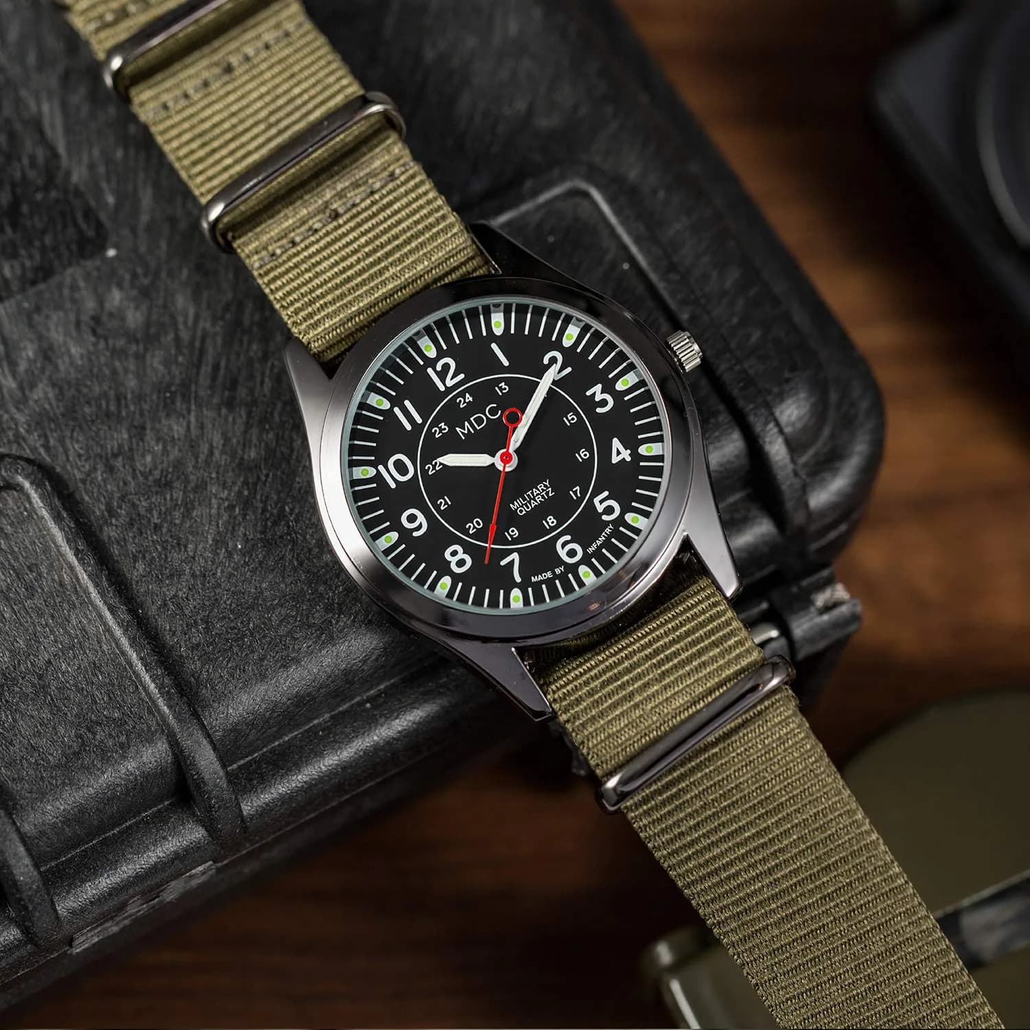 Infantry MDC Military Field Watch 40mm (1.57 inches) | Japanese Quartz, Black Dial, Green Nylon Strap - view 4