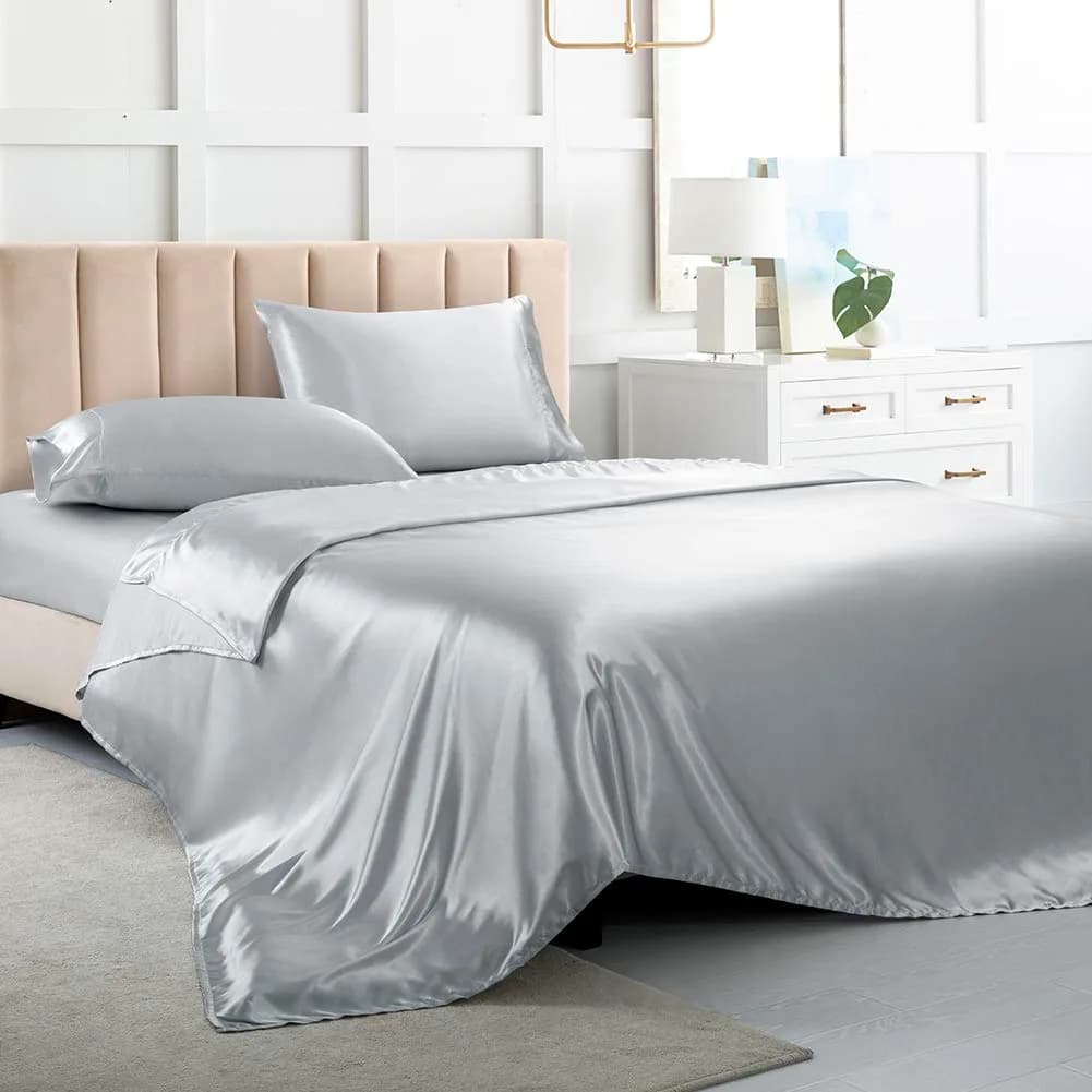 Luxbedding Satin Bed Sheets Set Twin Size 156cm x 190cm (6.5" W x 24" H x 28" L) | Silky Smooth Luxury for Hair and Skin - main product image
