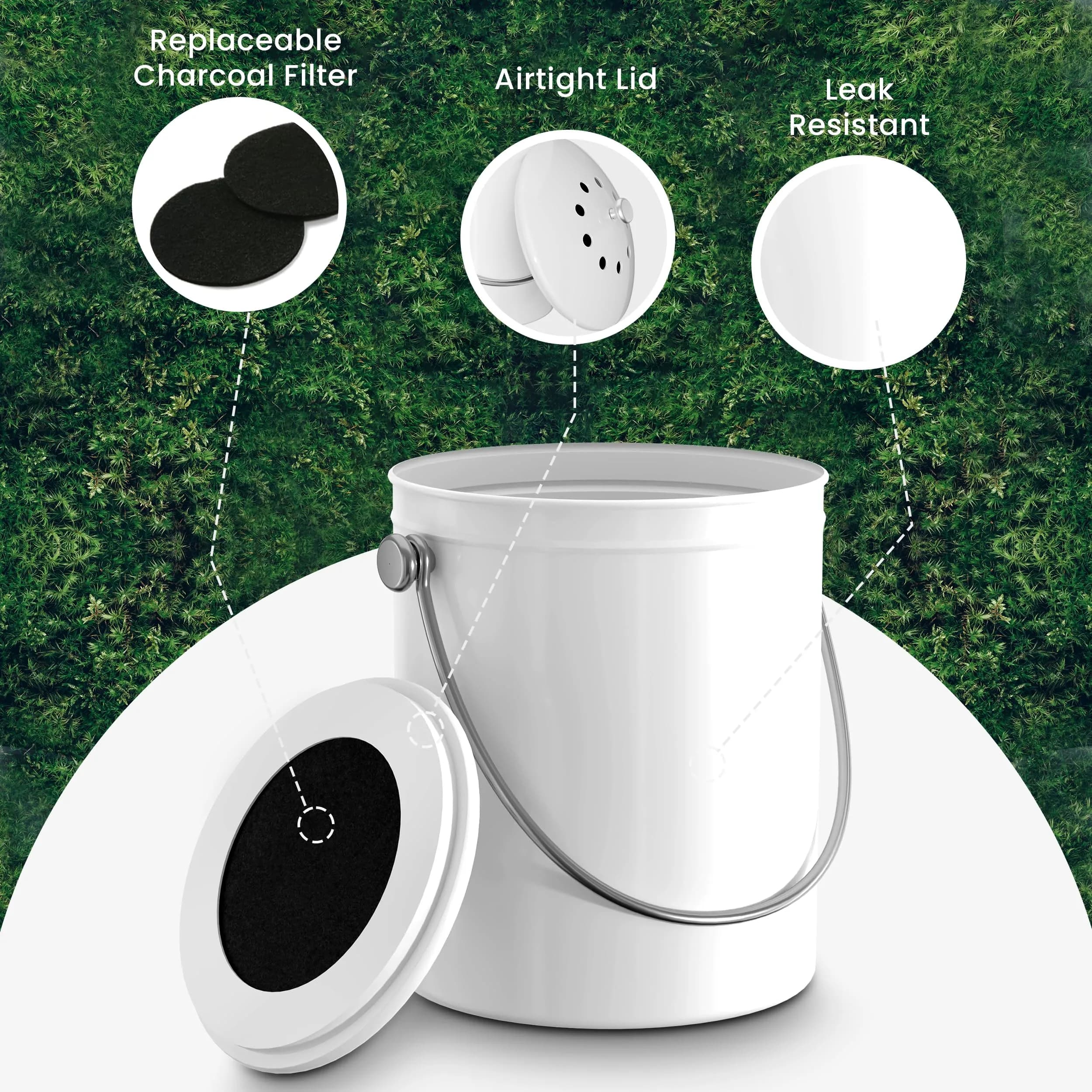 Utopia Kitchen Countertop Compost Bin 1.3 Gallon (4.9L) Stainless Steel White | Odorless Kitchen Waste Composter - view 5