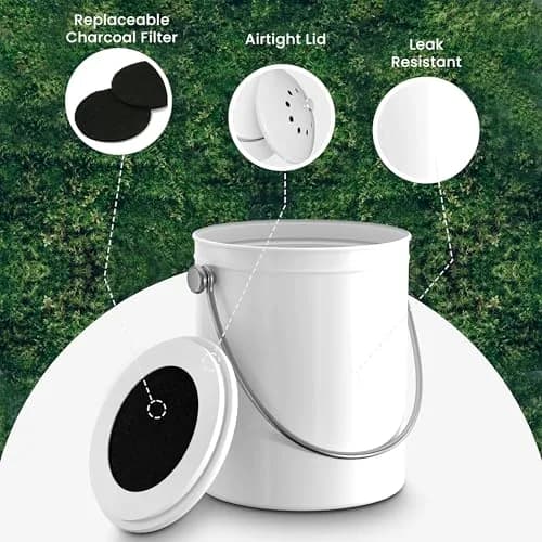 Utopia Kitchen Countertop Compost Bin 1.3 Gallon (4.9L) Stainless Steel White | Odorless Kitchen Waste Composter thumbnail 5