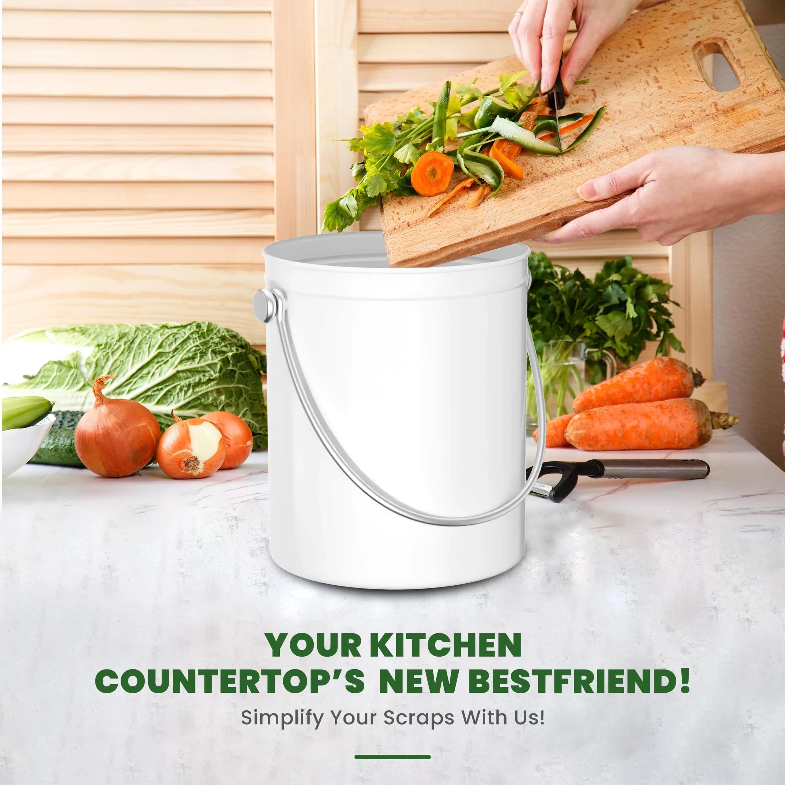 Utopia Kitchen Countertop Compost Bin 1.3 Gallon (4.9L) Stainless Steel White | Odorless Kitchen Waste Composter - view 6