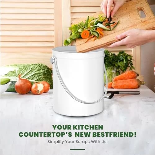 Utopia Kitchen Countertop Compost Bin 1.3 Gallon (4.9L) Stainless Steel White | Odorless Kitchen Waste Composter thumbnail 6