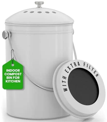 Utopia Kitchen Countertop Compost Bin 1.3 Gallon (4.9L) Stainless Steel White | Odorless Kitchen Waste Composter thumbnail 1
