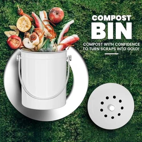 Utopia Kitchen Countertop Compost Bin 1.3 Gallon (4.9L) Stainless Steel White | Odorless Kitchen Waste Composter thumbnail 2