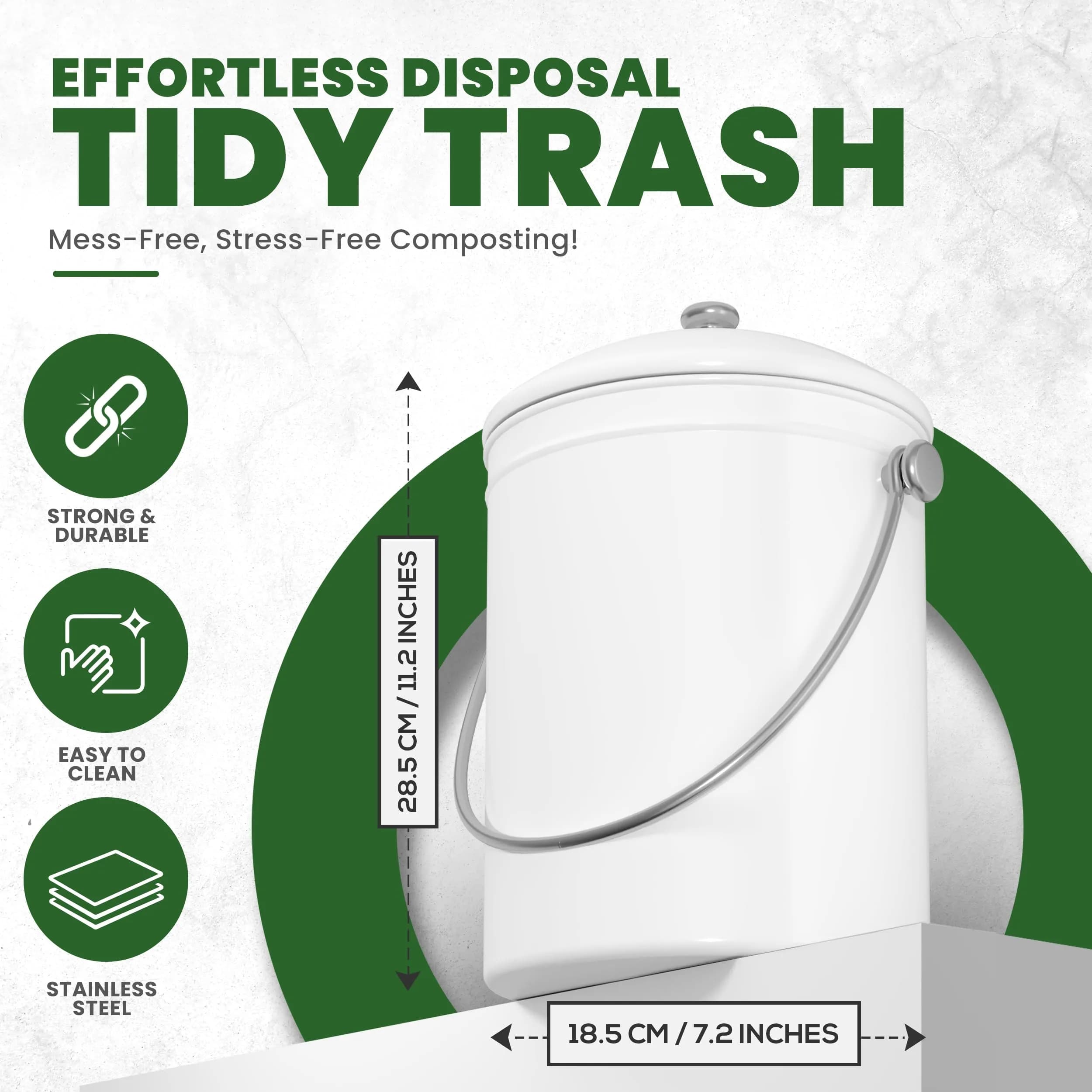 Utopia Kitchen Countertop Compost Bin 1.3 Gallon (4.9L) Stainless Steel White | Odorless Kitchen Waste Composter - view 3