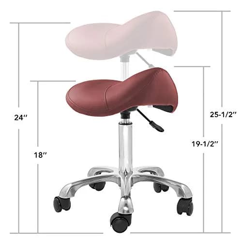 Saloniture Professional Ergonomic Saddle Stool Burgundy | 18-25.5" Height Adjustable Rolling Chair thumbnail 5