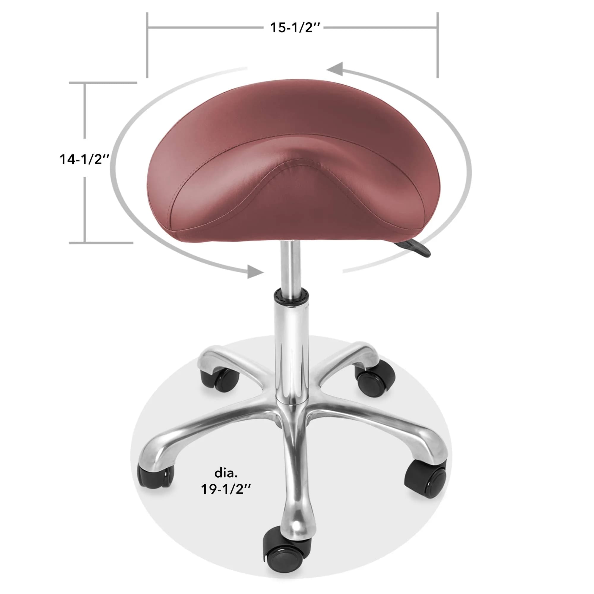 Saloniture Professional Ergonomic Saddle Stool Burgundy | 18-25.5" Height Adjustable Rolling Chair - view 6