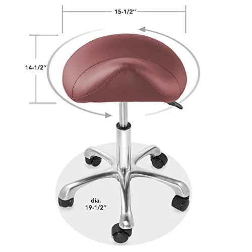Saloniture Professional Ergonomic Saddle Stool Burgundy | 18-25.5" Height Adjustable Rolling Chair thumbnail 6